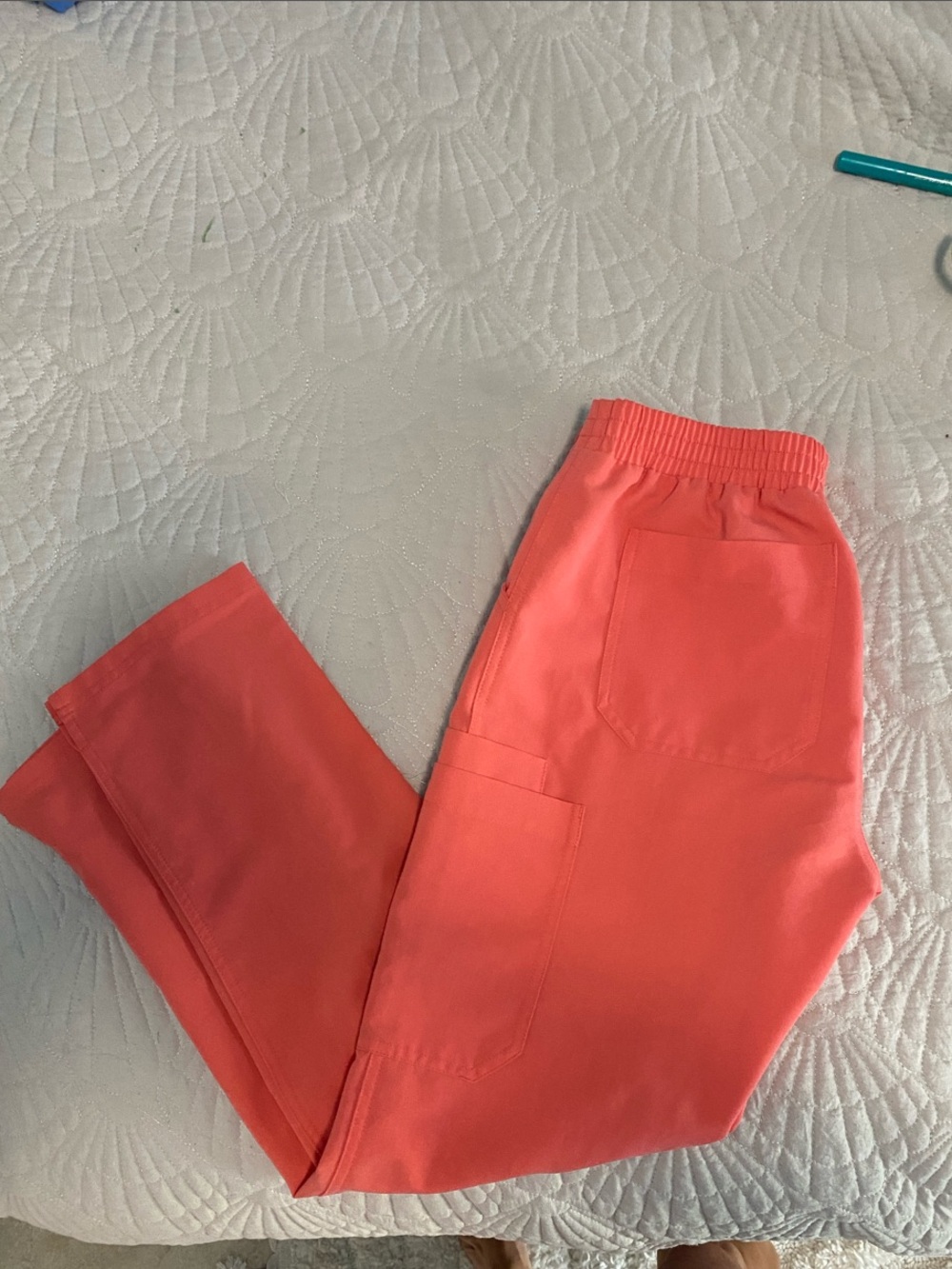 Figs Women's Coral Zamora Scrub Pants with Neon Yellow Drawstring - Picture 3 of 5